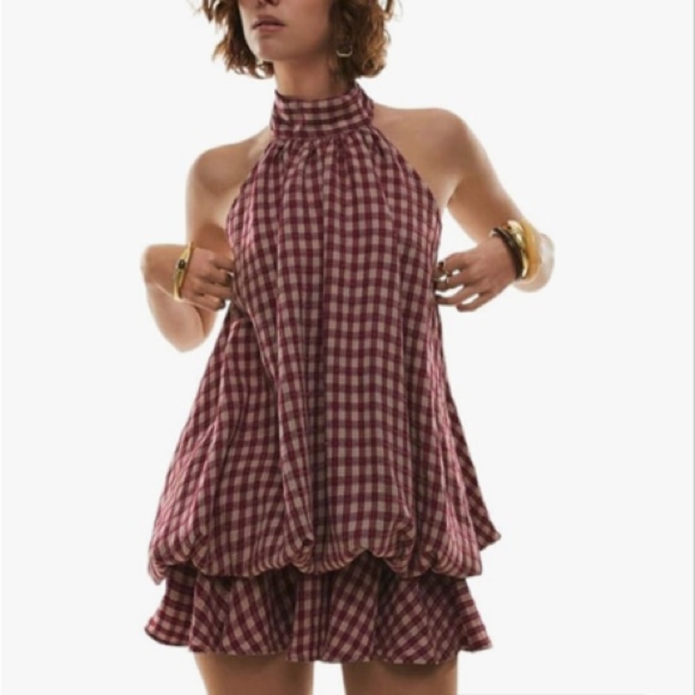 Women’s Y2k Plaid Ruffle Hem Mini Dress